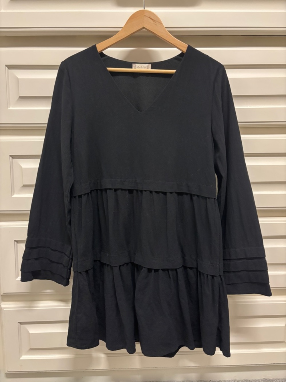 Black Tiered V-Neck Mini Dress